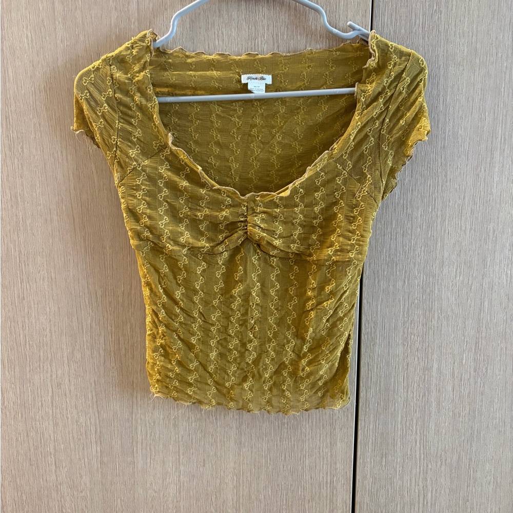 Kimchi Blue Mustard Sheer Lace Short Sleeve Camisole